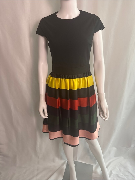 Ted Baker Dresses & Skirts - Ted Baker Black Dress with Yellow, Red, Green & Pink Striped Skirt